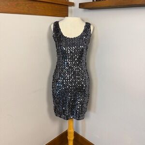 Vintage Sequin Mini Dress S/M Sparkly Scoop Neck Low Back Clubwear NYE Bodycon
